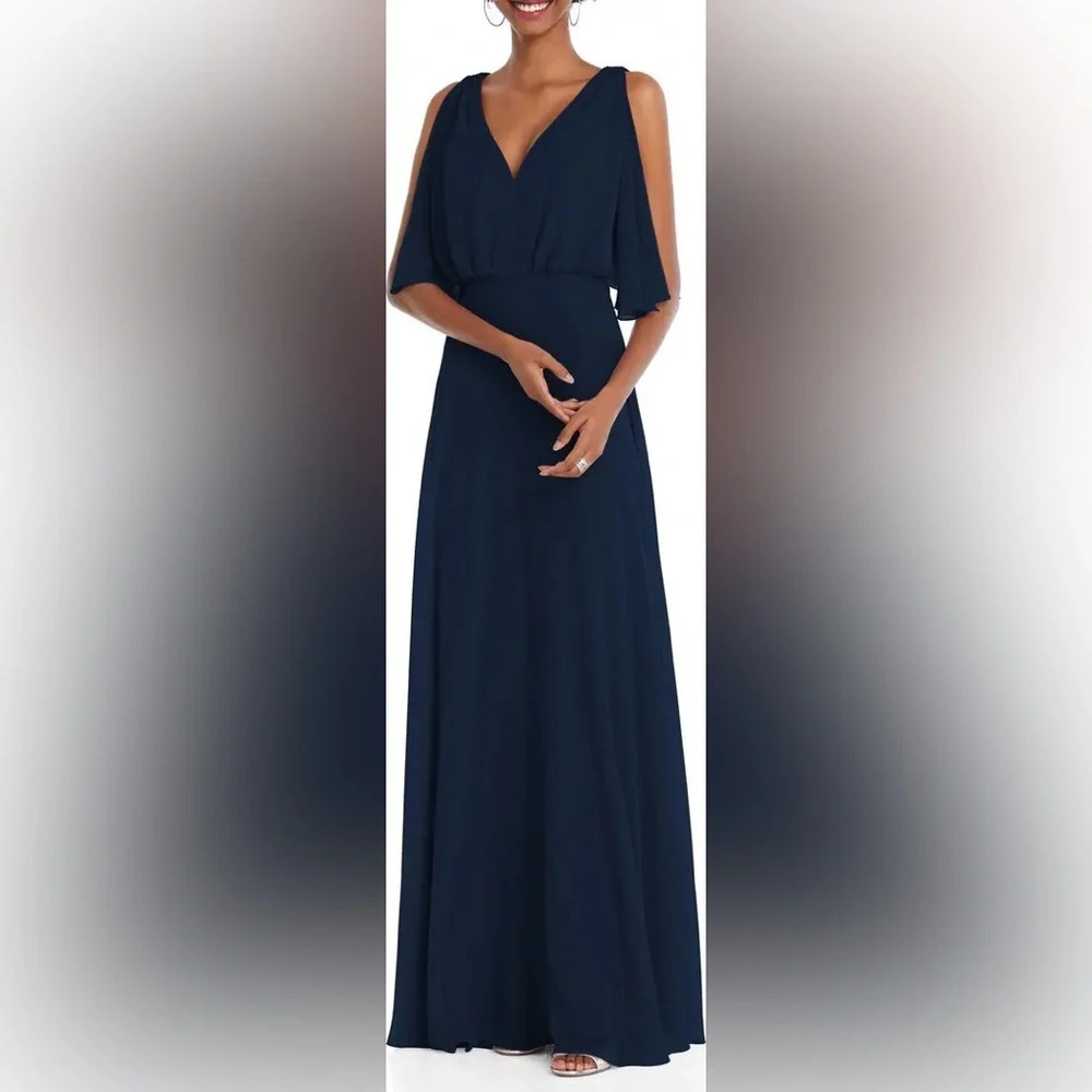NWT After Six Navy Split Blouson Sleeve Gown Size 2